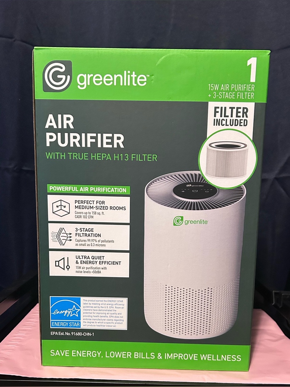 Greenlite Air Purifier with True HEPA H13 Filter - White 15w